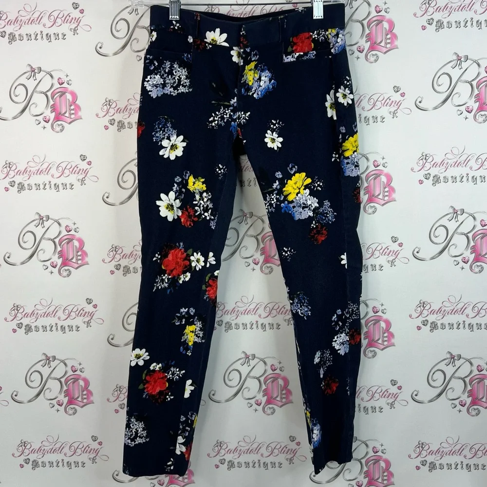 Banana Republic pants flowers navy red Floral Skinny Jeans - Multicolor - Picture 1 of 12